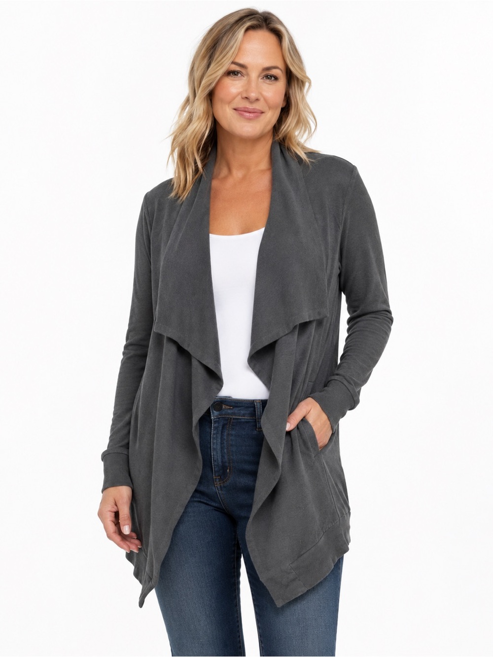 All Saints Dahlia Black Draped Open-Front Cardigan
